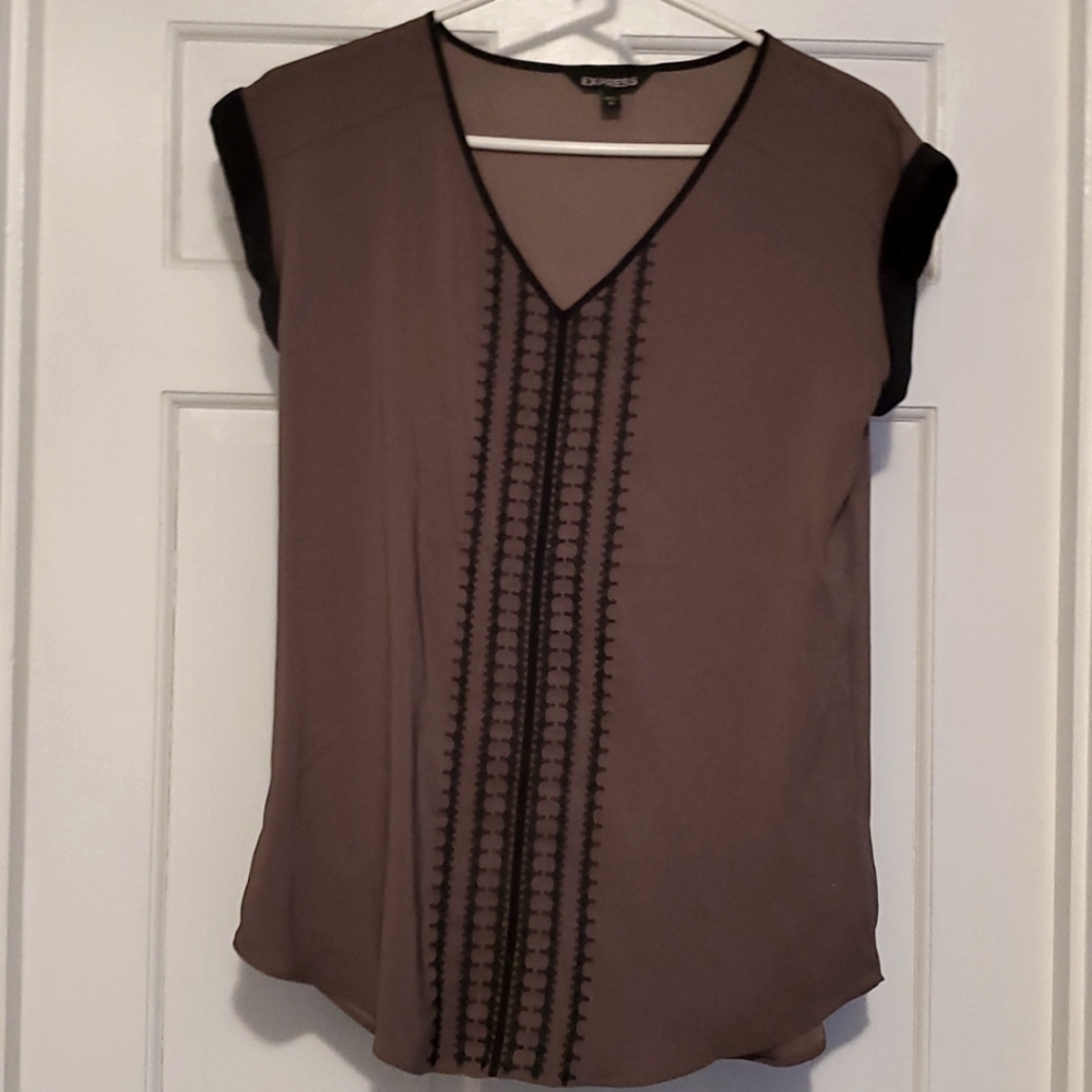 Olive green blouse with black embroidered detail from EXPRESS, Size SMALL.